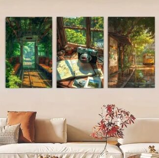 Set Of 3 Sticky Wooden Canvas Frames For Wall Decore Aesthatic Art / Sticky Phototiles For Room Wall Decoration