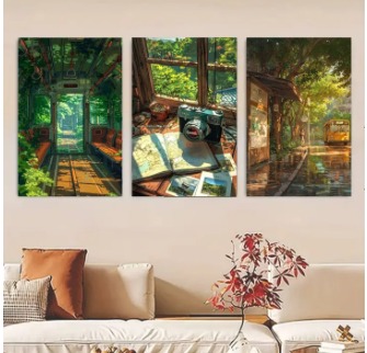 Set Of 3 Sticky Wooden Canvas Frames For Wall Decore Aesthatic Art / Sticky Phototiles For Room Wall Decoration