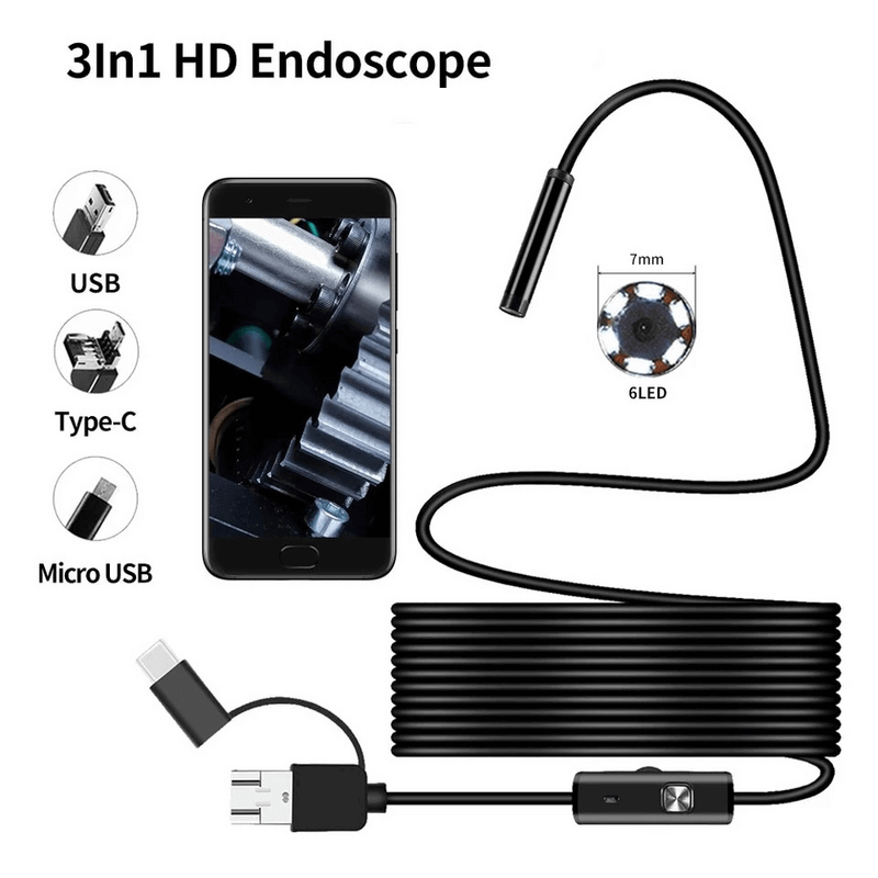 3 In 1 Type C / Micro USB / PC Endoscope Camera 3.5m With HD Lens, Adjustable LED Lights & IP67 Waterproof Design - Image 4