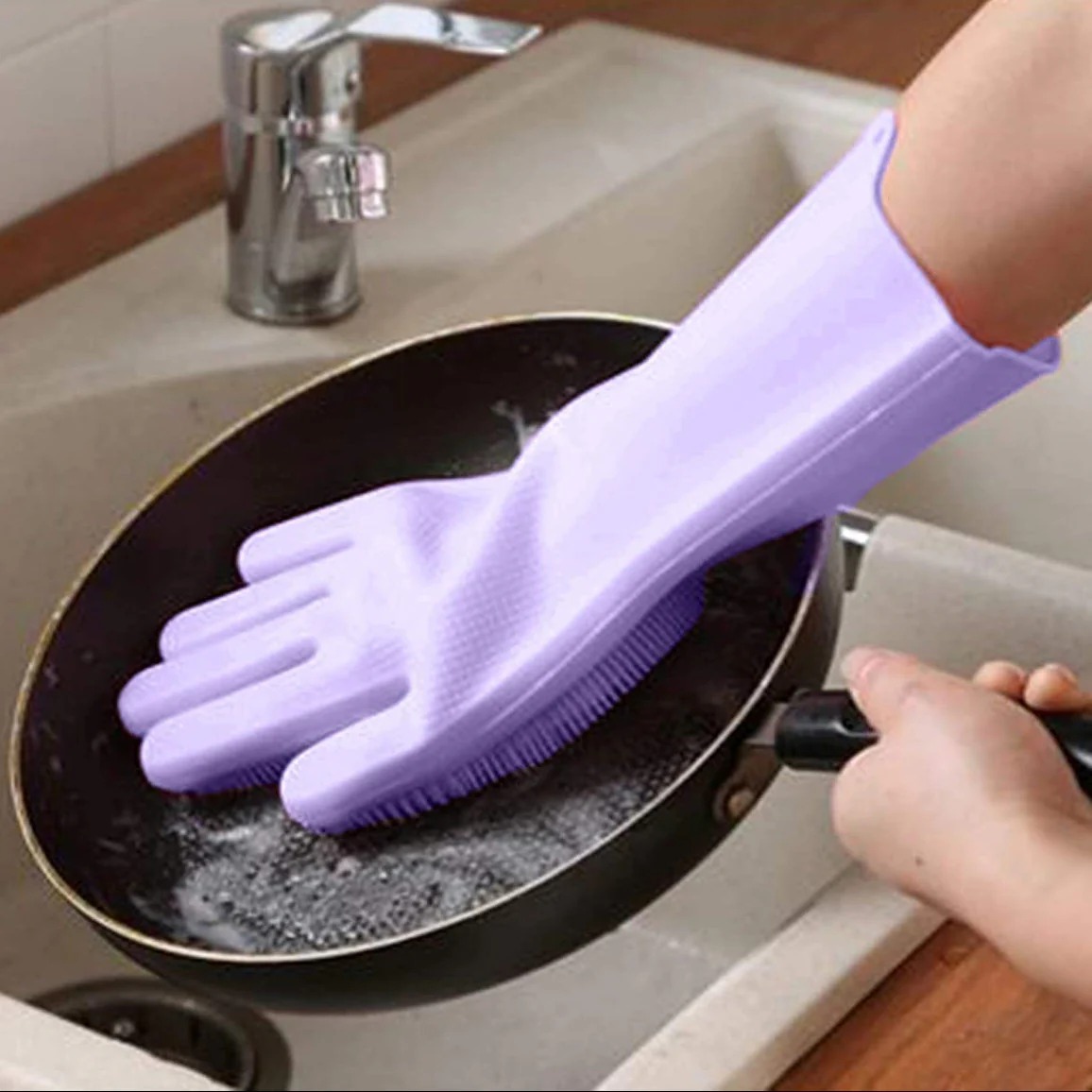 Silicone Dishwashing Gloves Durable Quality Comfortable Grip Reliable Performance Easy Cleaning (Random Color) - Image 4