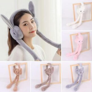 Soft Fluffy Rabbit Ears Headband | Moving Ears Plush Earmuffs | Warm & Cozy – 1Pc Random Colour