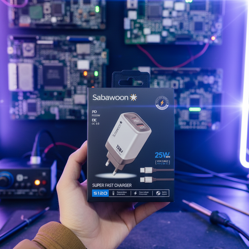 Sabawoon S120 25W Fast Charger 🔌 | All Mobile Options | Type‑C to Type‑C Cable - Image 2