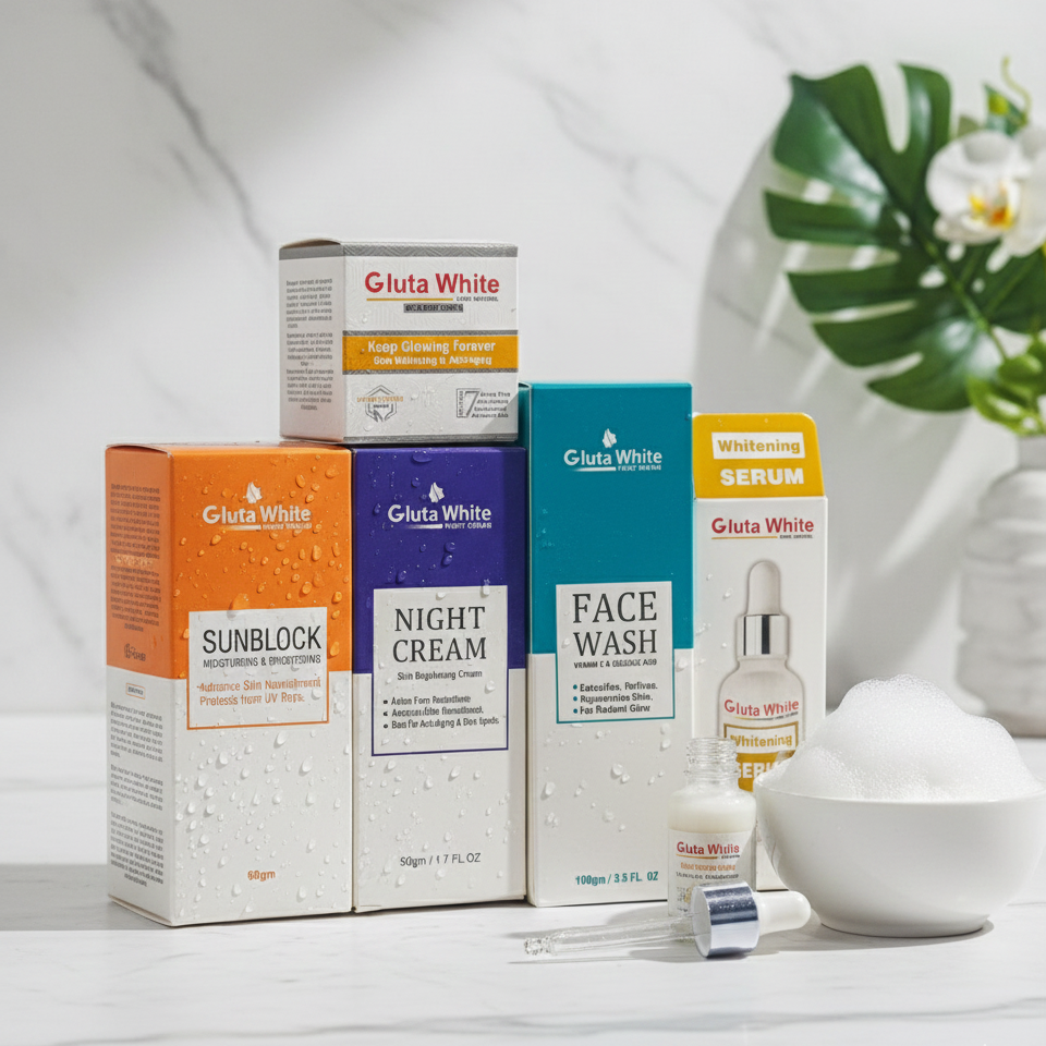 Gluta White 5-Piece Skin Care Set with Face Wash, Serum, Night Cream and Sunblock - Image 3