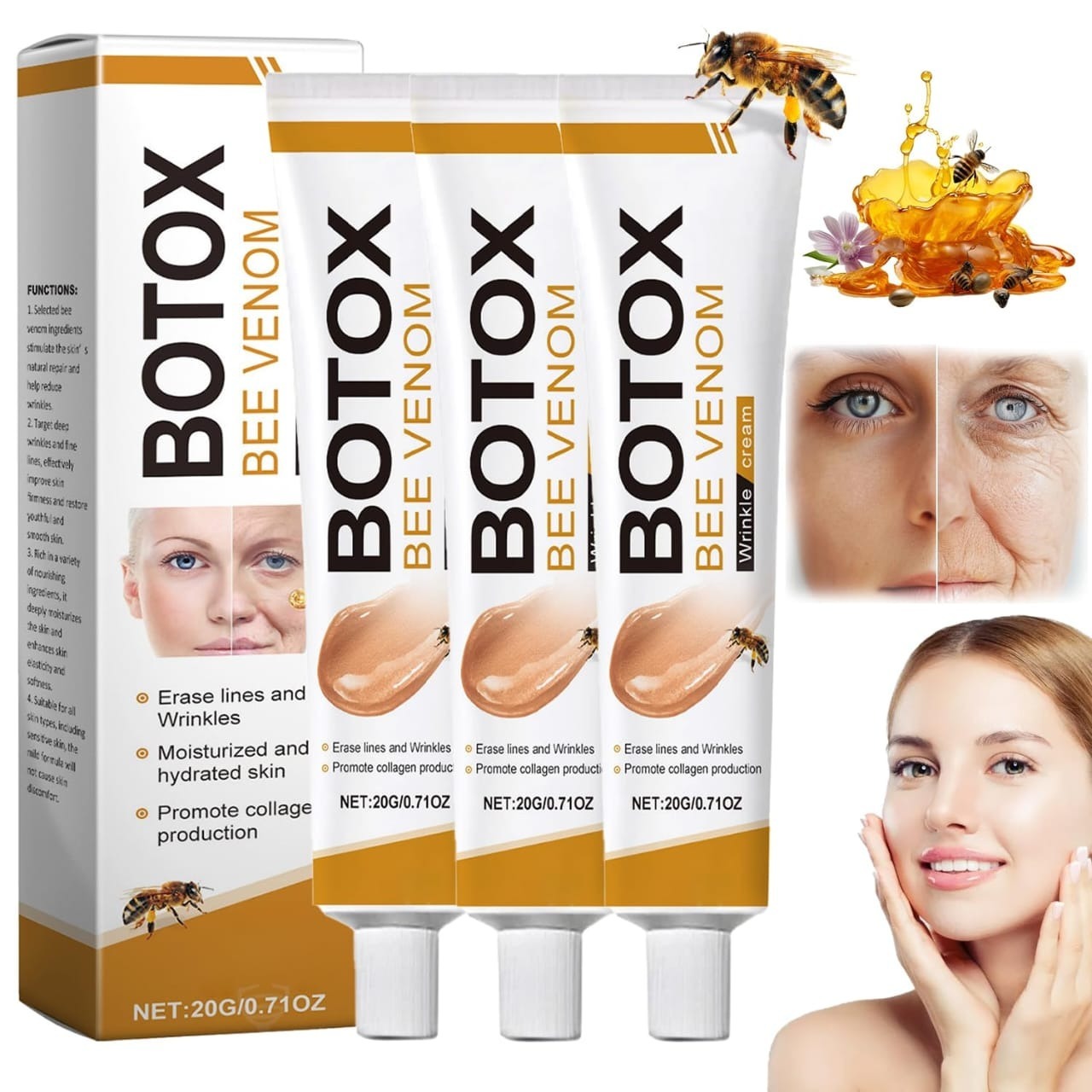 Botox Bee Venom Wrinkle Cream | Anti‑Aging Moisturizer | Collagen Boost | Reduce Wrinkles & Fine Lines 20gm - Image 6