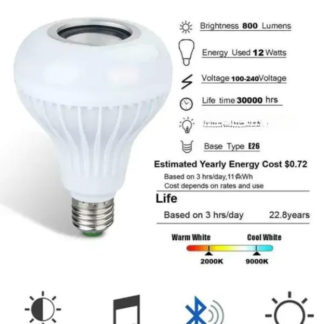 Smart E27 LED RGB White 12W Wireless Bluetooth Speaker Bulb Lamp Colorful Changing Light Remote and App Control
