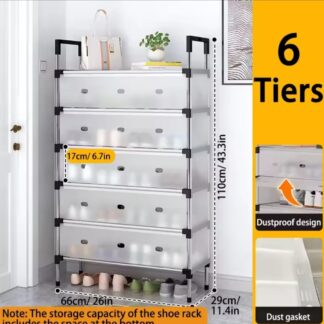 Multi Layer Dustproof Shoe Rack Organizer With Cover Foldable Plastic Shoe Storage Cabinet Durable Quality