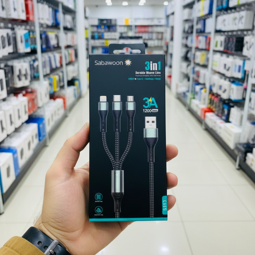 Sabawoon S113 3‑in‑1 Cable | 3A Fast Charging | Original Quality - Image 4