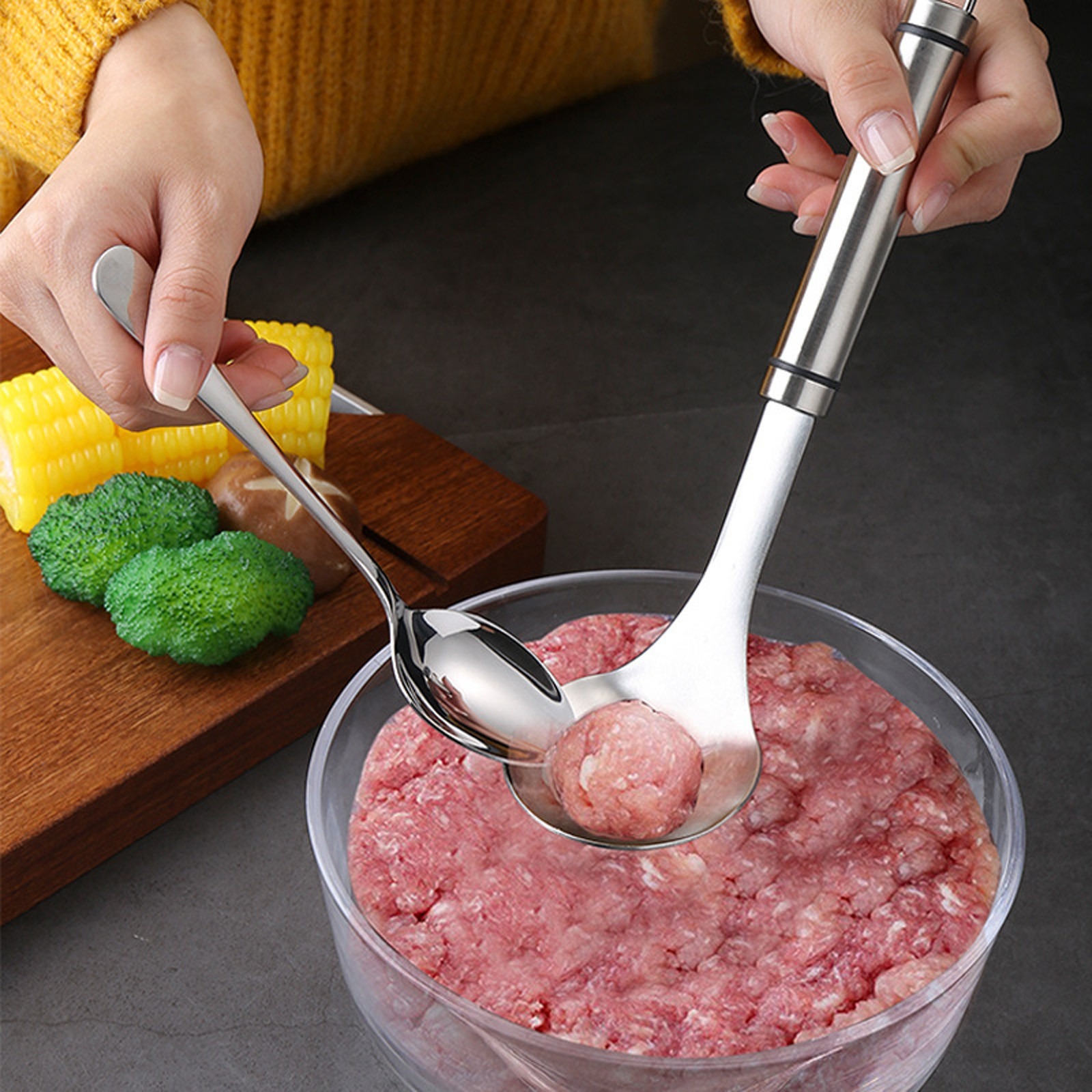 Meatball Spoon | Stainless Steel Scoop Ball Maker | Non‑Stick Meatball Baller with Long Handle - Image 4