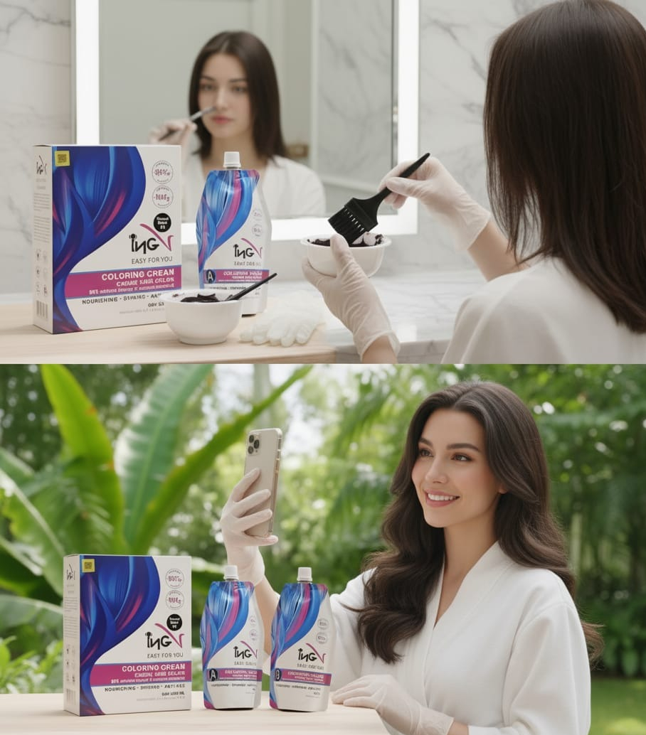 INGV Hair Color Cream 1000ml (500ml + 500ml) – Salon-Quality Hair Dye, Rich Pigment, Long-Lasting Color, Smooth Application & Professional Results - Image 2