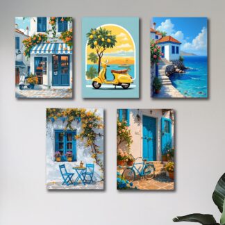 Set of 5 Italian Vintage Home Wall Art Frames – 8x11" MDF with Sticky Backing