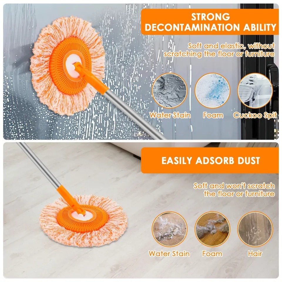 360° Rotating Microfiber Mop | Round Shape | Extendable Adjustable Stick | Floor Cleaning Accessories for Home - Image 3