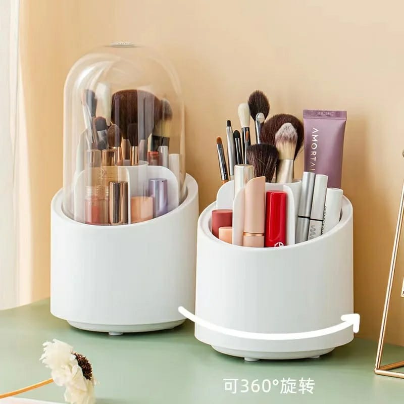 Makeup Brush Holder Organizer With Lid 360° Rotating Dustproof Printed Hard Box For Neat And Stylish Storage - Image 3