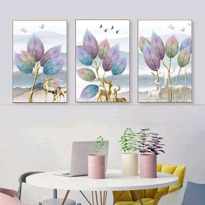 3pcs Trees Design Stickytiles Frame Providing Natural Artistic Pattern Elegant Look Durable Quality