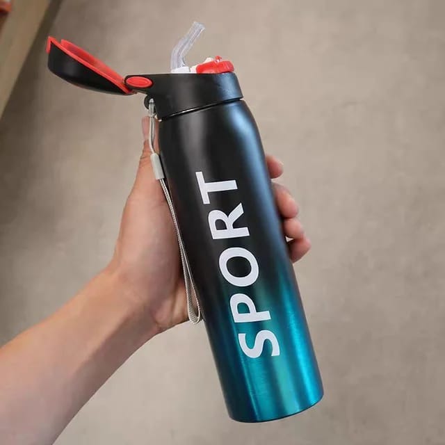 Stainless Steel Double Wall Vacuum Flask | 500 ml Sports Water Bottle | With Straw | Insulated - Image 2