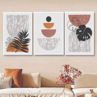 Set Of 3, Abstract Leaf Wall Art Photo Canvas Wooden Tile Frame