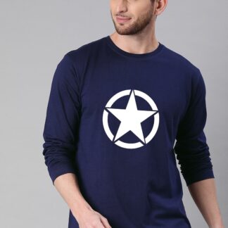 Full Sleeves round star logo printed summer 100% Cotton T-Shirt