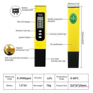 Digital TDS Water Testing Pen – High-Accuracy Portable TDS Meter for Drinking Water, RO Systems, Aquariums & Hydroponics | Total Dissolved Solids Tester