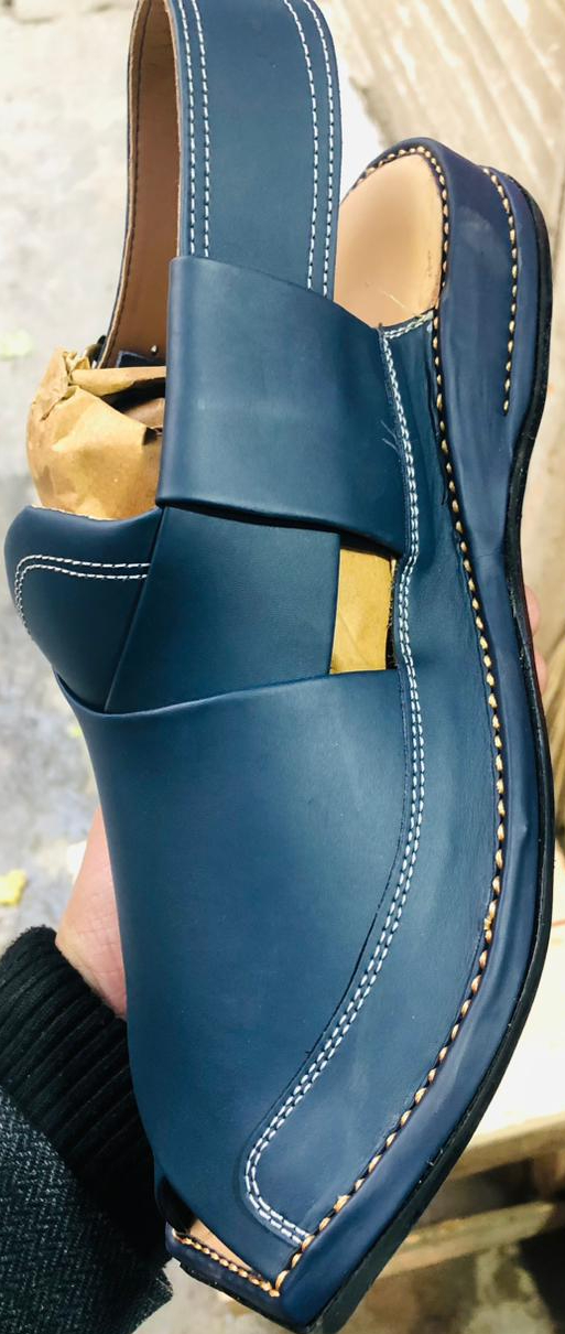 Blue Zalmi Leather Peshawari Chappal Offering Traditional Craftsmanship With Stylish Design And Comfortable Wear - Image 4
