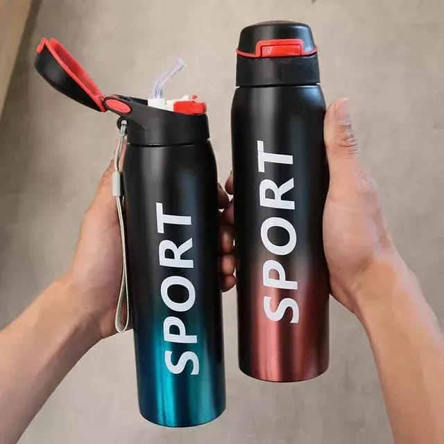 Stainless Steel Double Wall Vacuum Flask | 500 ml Sports Water Bottle | With Straw | Insulated - Image 3