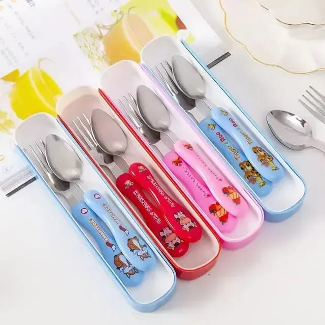 Portable Kids' Stainless Steel Cutlery Set – Ergonomic Cartoon Spoon and Fork with Slim-Fit Travel Storage Case for School Lunches, Picnics, and Toddler Self-Feeding - Image 2