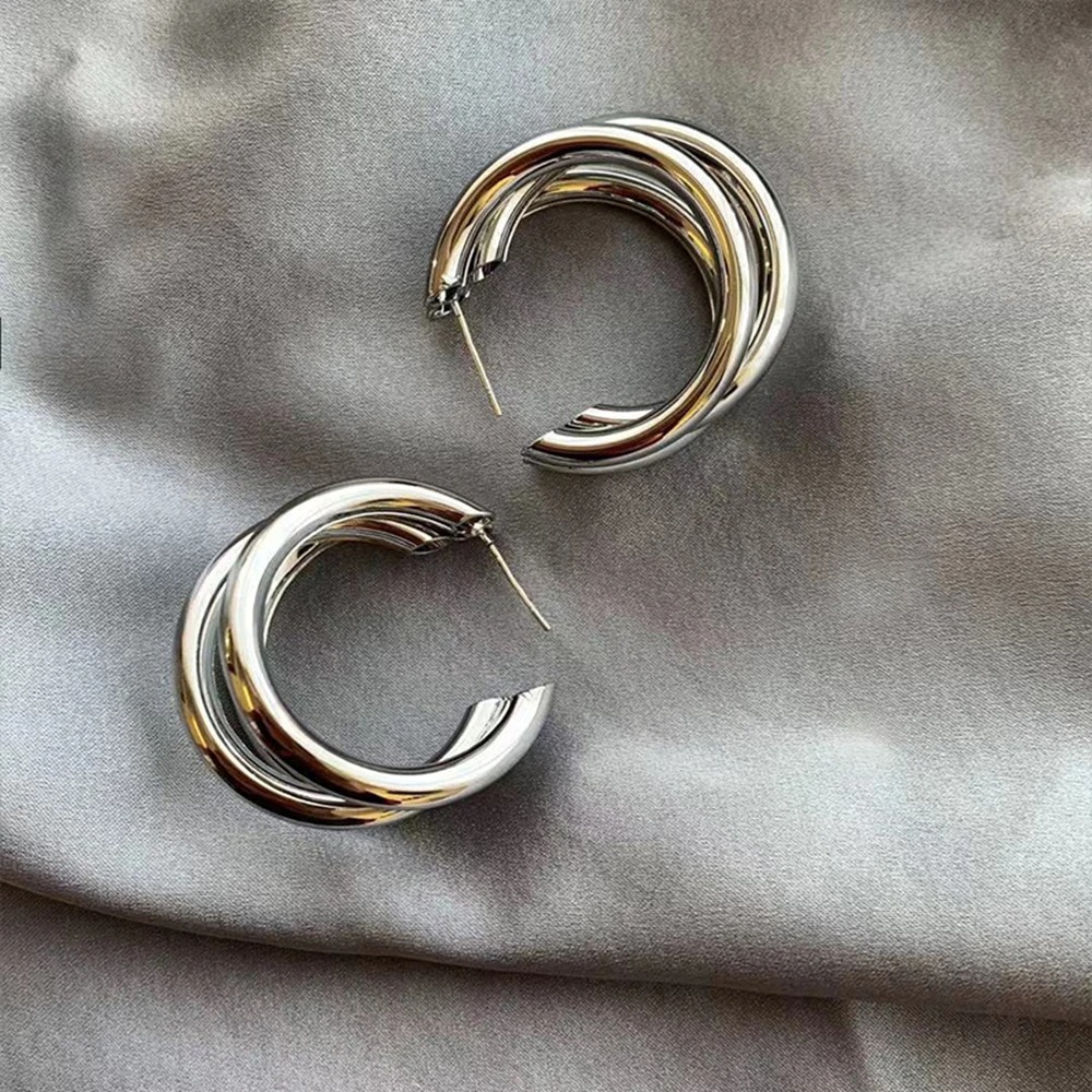 Punk Oval Hoop Earrings Metallic Geometric Ear Buckle Minimalist Style U-shaped Daily Life Earring Accessories For Women Round Piercing Jewelry Gift