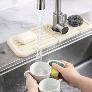 Sink Faucet Mat | Faucet Absorbent Mat Silicon Kitchen Sink Splash Guard Drain Pad | Soap Holder (Random Color)