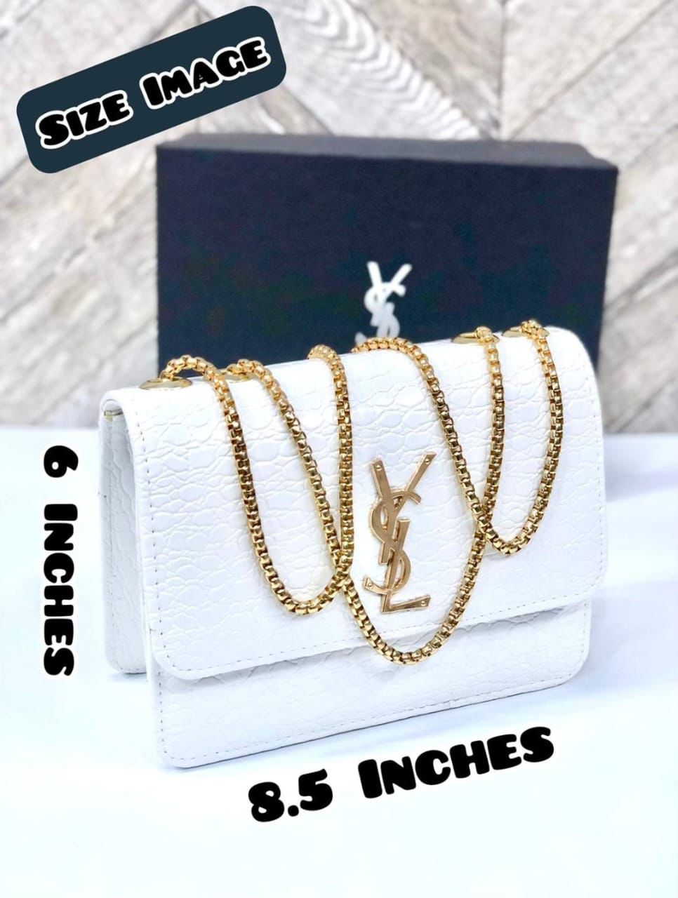 Premium Croc-Embossed Vegan Leather Crossbody Bag with Elegant Gold-Tone Chain Strap and Iconic Signature Hardware - Image 3