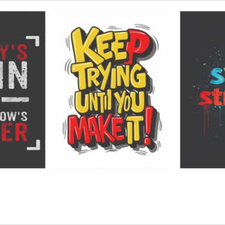 set of 3 Motivational sticky canvas frames for wall decore / sticky phototiles