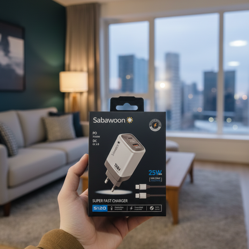 Sabawoon S120 25W Fast Charger 🔌 | All Mobile Options | Type‑C to Type‑C Cable - Image 5
