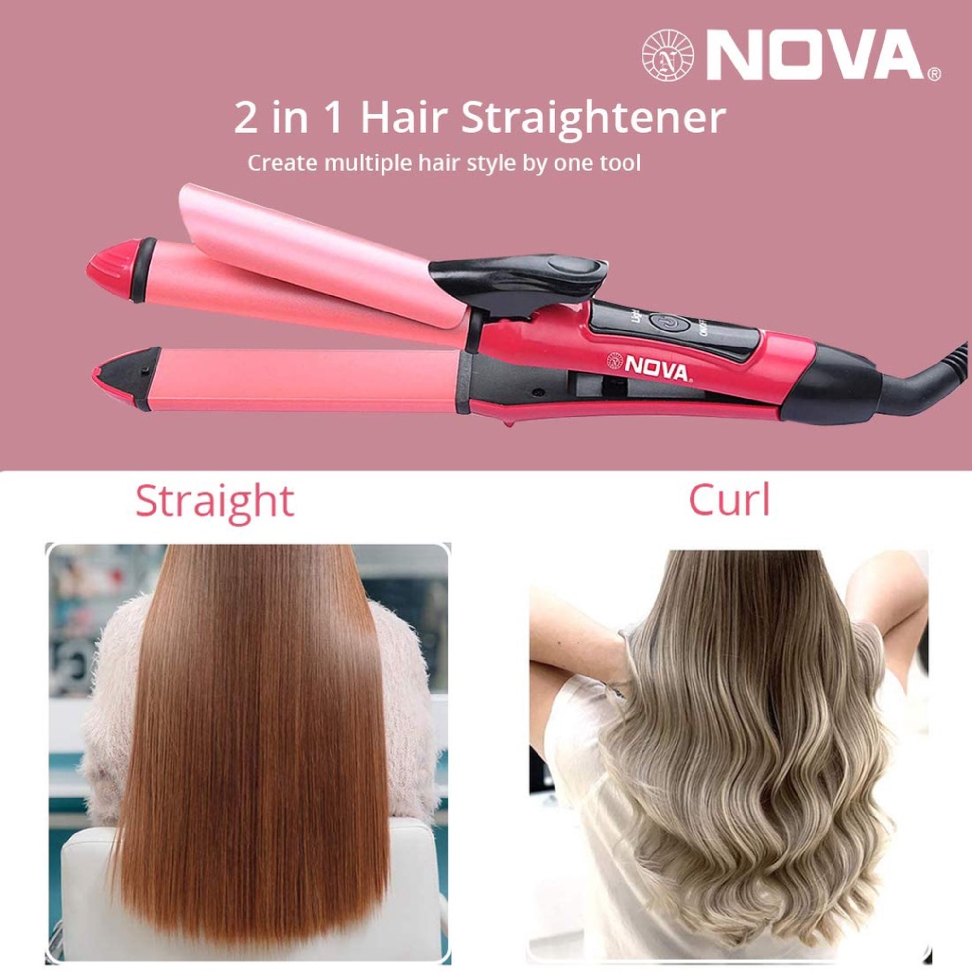 Nova 2‑in‑1 Hair Straightener & Curler | Model NHC‑2009 | Professional Styling Tool - Image 3