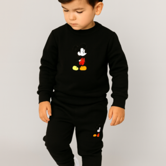 Black Mickey Mouse Printed Kids Tracksuit | Winter Fleece Sweatshirt & Trouser Set for Boys & Girls – Warm & Stylish Outfit  FOR BABY AND KIDS