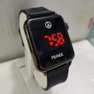 PEACE Minimalist LED Digital Watch – Sleek Noir Aesthetic with Red Glow Display, Premium Silicone Strap & Zen-Inspired Sophistication (131 characters)