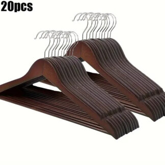 Premium Wooden Hangers – Pack of 20 Durable Slim Hangers with Pants Bar – Smooth Finish for Closet Organization (Brown & Light Wood) (With Box)