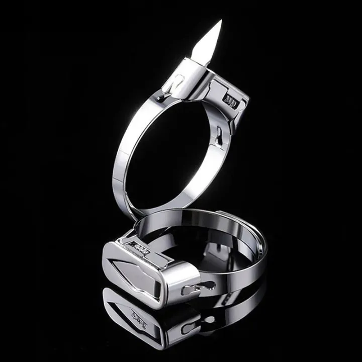 Stainless Steel Self-Defense Ring with Hidden Blade – Adjustable Mini Knife Ring for Personal Safety – Wearable Concealed Protection Tool for Men & Women