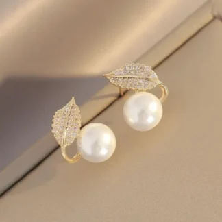 Leaf Pearl Earrings - Classy and Feminine Jewelry for Daily & Party Wear - Studs For Girls And Womens