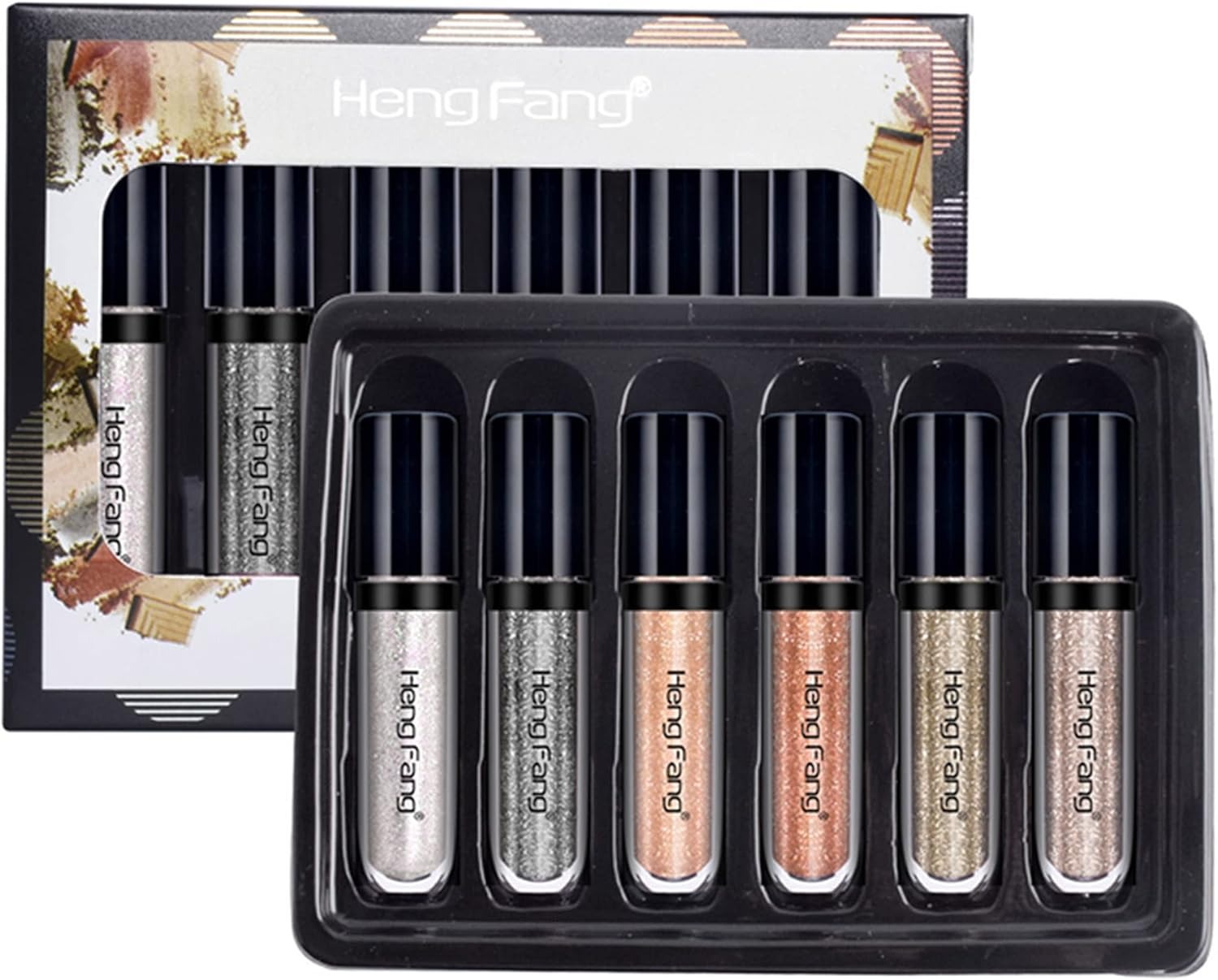 HENG FANG 6 Pcs Liquid Diamond Glitter Eyeshadows Set – Waterproof, Long-Lasting, Vibrant Colors with Lightweight Texture for Bold & Sparkling Eye Makeup