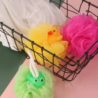 Kids Bath Sponge Ball - Bath Loofah Mesh Pouf Shower Exfoliator Scrubber Bath Foaming Ball Loofah with Soft Toy (random character )
