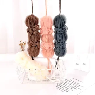 Premium Exfoliating Loofah Sponge – Long Handle Shower Pouf for Body & Back Scrubbing (Random Color))