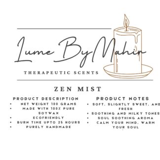 Zen Mist Candle - Soul Soothing Aroma – Handmade Milky & Fresh Soy Wax Candle - 100 gram