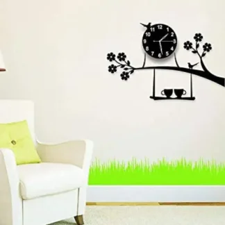 3d wall clock Birds on Tree with Coffee Cups Creative 3D DIY Wooden Wall Clock