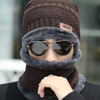 Head & Neck Cap Beanies Combo - woolen winter beanie cap with neck warmer muffler for men and women (Black)