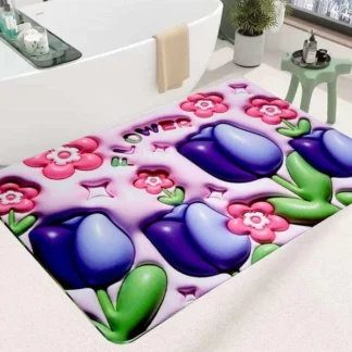 3D Printing Soft Mat Cut Flower Design Anti Slip Floor Door Mat Water Absorb for Bathroom, Kitchen or Room (Random color & Designs)