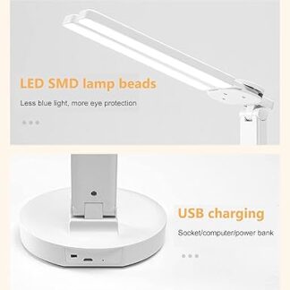 Foldable Double Head Reading LED Desk Lamp | 3 Levels Dimmable Touch Table Night Light - USB Rechargeable (Random color)
