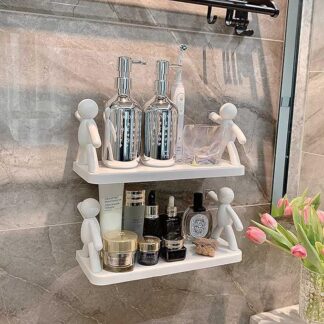 Multifunctional Self Adhesive Creative Character Shelves Bathroom Wall Mounted Shelf | Storage Rack for Bathroom, Kitchen & Room - 1 Pc (White)