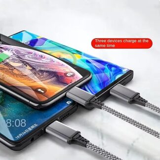 (AZ 555 )3 In 1 Fast Charging Cable Cord For iPhone Micro USB Type C Charger Cable Multi Port Multiple Usb Charging Wire Line (random color)