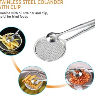 2 IN 1 FRYING TONG | Imported Small Multi-functional 2 in 1 Fry Tool Filter Spoon Strainer With Clip, Oil Frying BBQ Filter Stainless Steel Mesh
