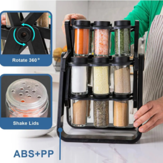 Revolving Rotating Spice Rack Set  With 18 Empty Spice Jars  Kitchen Storage Shelf