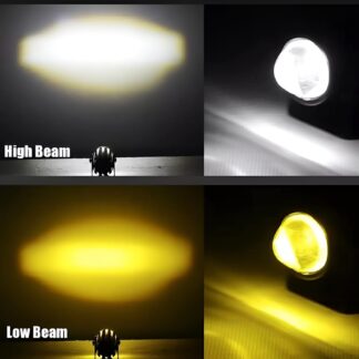 (2pcs) New Mini Driving Fog Light for All Motorcycle, Cars, Jeep(2pcs) Dual Function White-Yellow Lens Projectors Auxiliary Light 20w free button