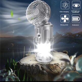 6 in 1 portable outdoor LED camping lantern with fan solar charge rechargeable light energy saving tent lamp flashlight