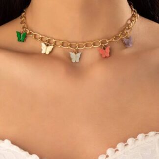 Elegant Multi Color Butterfly Chain Material Alloy /Beautiful Chain Necklace with Butterfly charms (Random Colors)